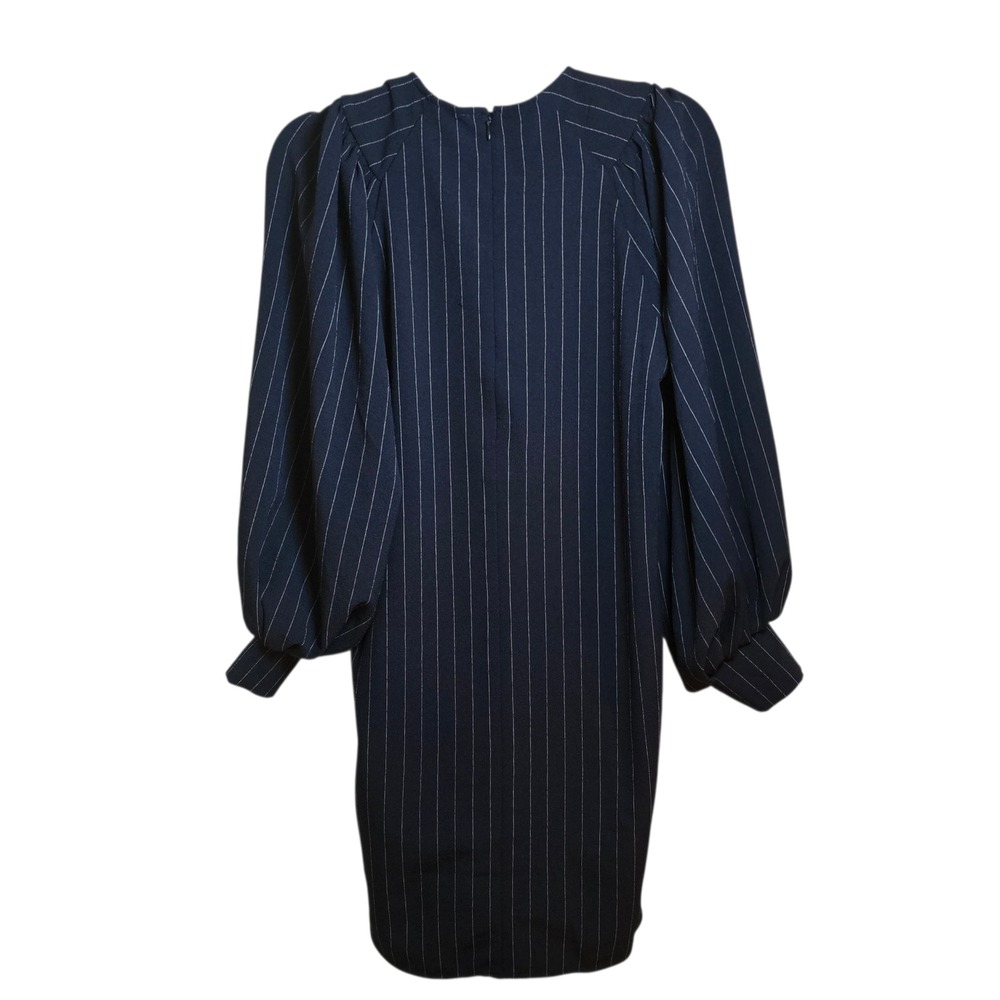 Ganni Pinstripe Balloon Sleeve Dress Black White Size 34 Puff Sleeve Shift - Picture 3 of 12